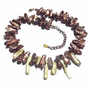 Fall Statement Choker Biwa Stick Pearls Necklace